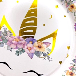 Talerzyki papierowe 23 cm jednorożec kwiatki 10 szt