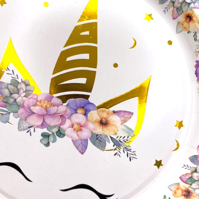 Talerzyki papierowe 23 cm jednorożec kwiatki 10 szt