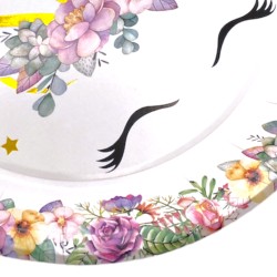 Talerzyki papierowe 23 cm jednorożec kwiatki 10 szt
