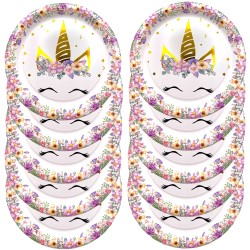 Talerzyki papierowe 18 cm jednorożec kwiatki 10 szt