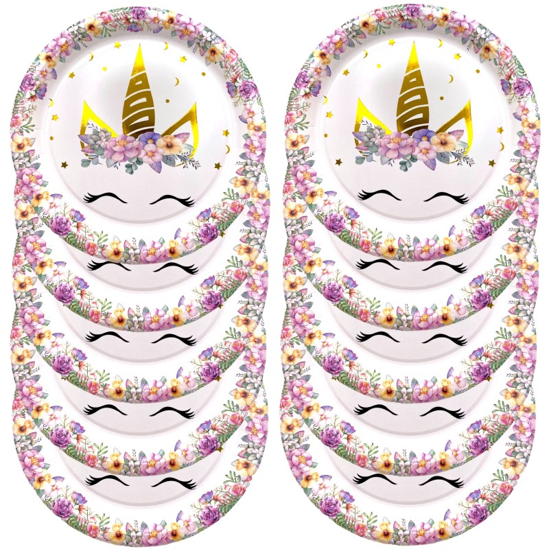 Talerzyki papierowe 18 cm jednorożec kwiatki 10 szt