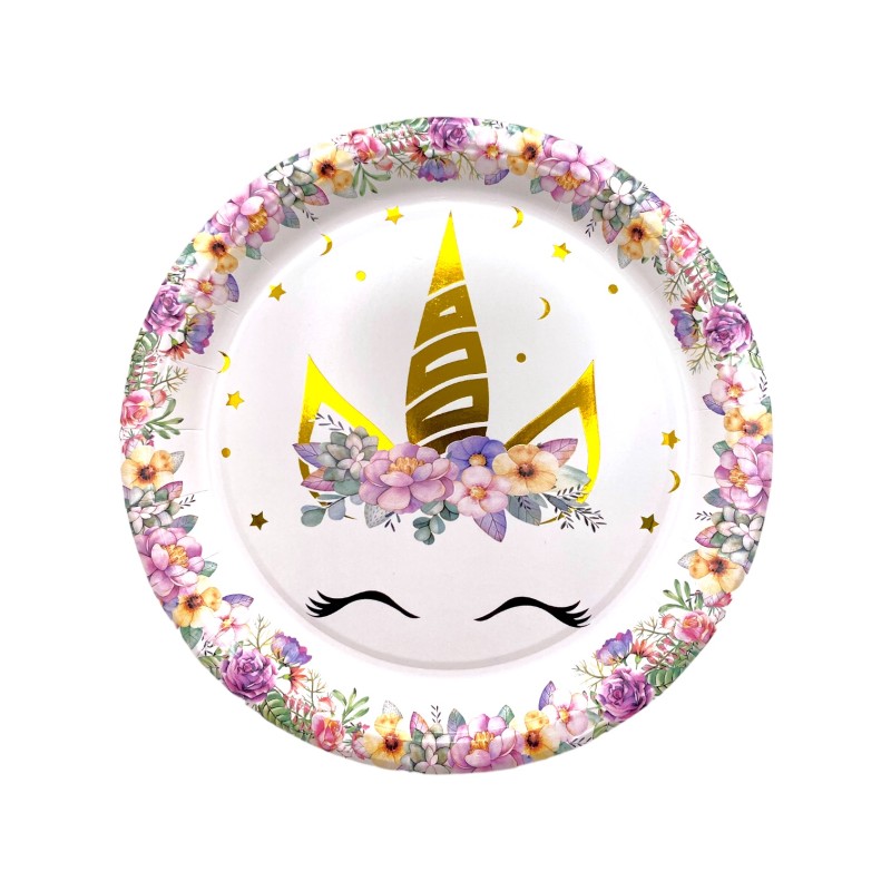 Talerzyki papierowe 18 cm jednorożec kwiatki 10 szt
