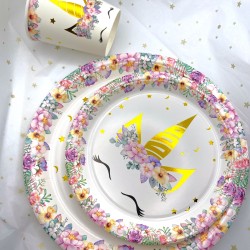 Talerzyki papierowe 18 cm jednorożec kwiatki 10 szt