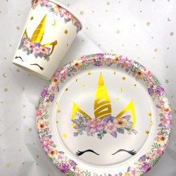 Talerzyki papierowe 18 cm jednorożec kwiatki 10 szt