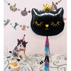 Balon Foliowy czarny Kotek Kotka z koroną