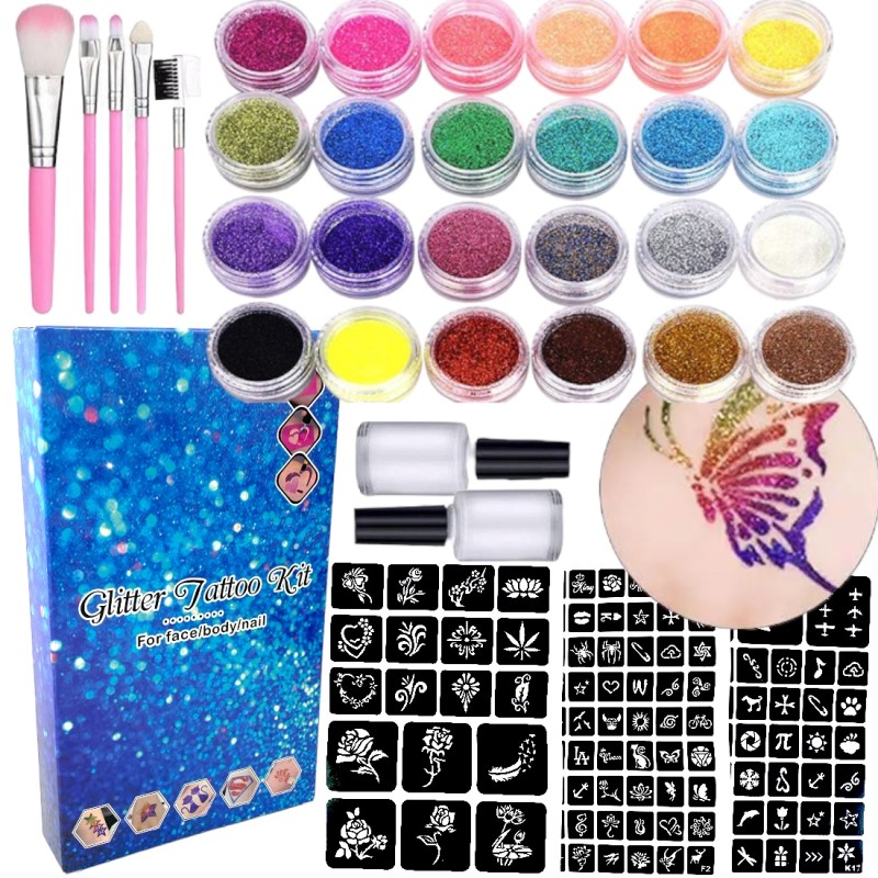 Zestaw do robienia tatuaży Tatuaże brokatowe BROKATY Tattoo Glitter Kit