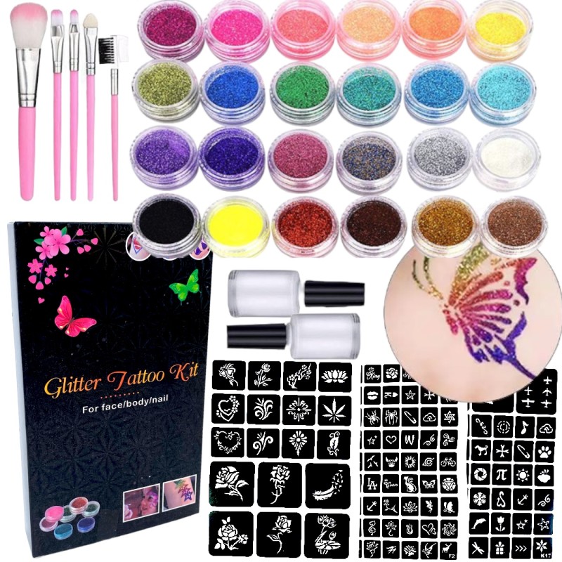 Zestaw do robienia tatuaży Tatuaże brokatowe BROKATY Tattoo Glitter Kit