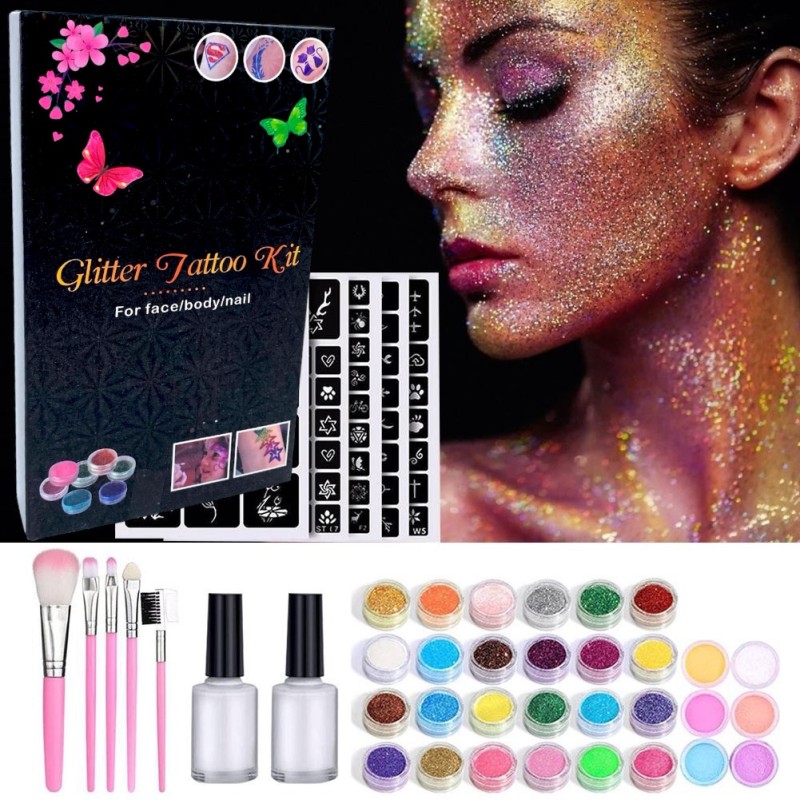 Zestaw do robienia tatuaży Tatuaże brokatowe BROKATY Tattoo Glitter Kit