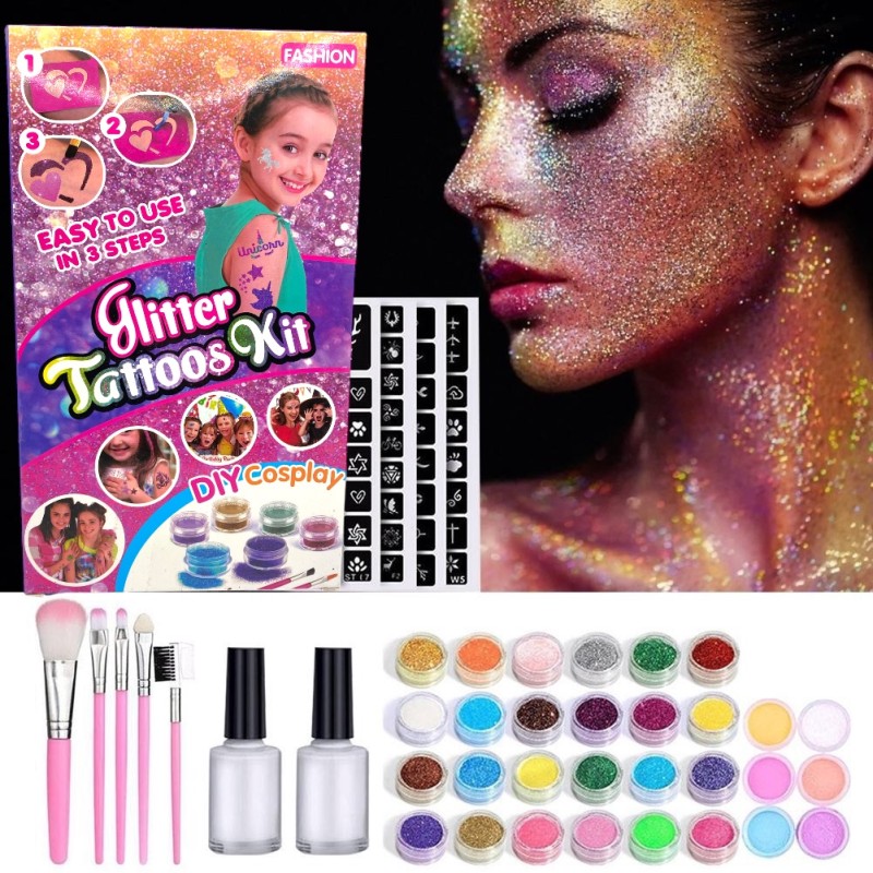 Zestaw do robienia tatuaży Tatuaże brokatowe BROKATY Tattoo Glitter Kit