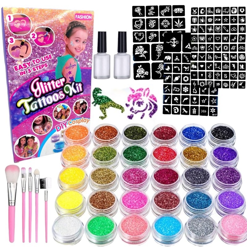 Zestaw do robienia tatuaży Tatuaże brokatowe BROKATY Tattoo Glitter Kit