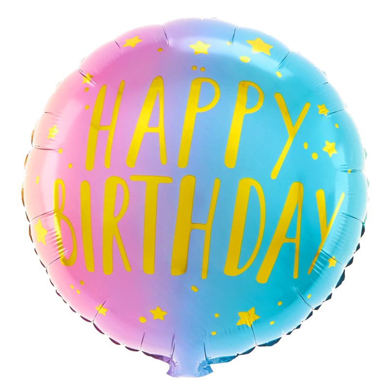 Balon Happy Birthday okragły różowo niebieski