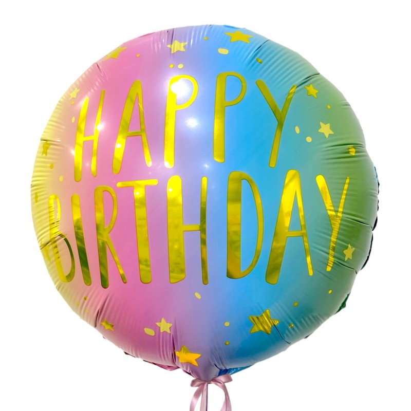 Balon Happy Birthday okragły różowo niebieski
