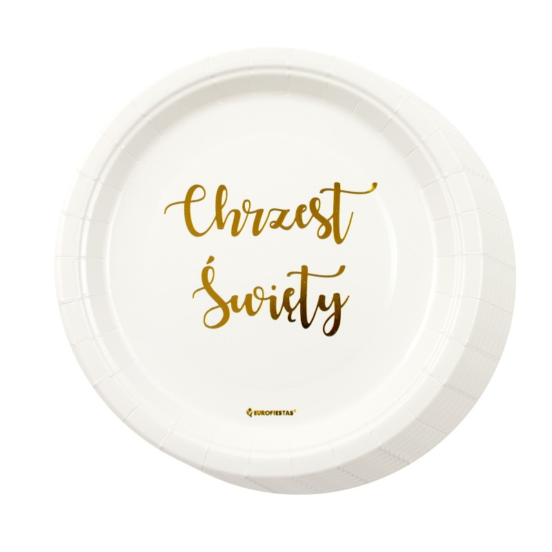 Talerzyki papierowe 18cm Napis Chrzest Święty 8 szt