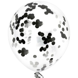 Balony z Czarnym konfetti lateksowe 12 cali 30 cm