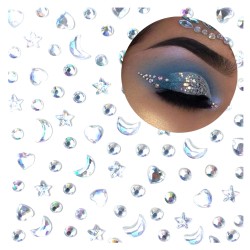 Kryształki naklejki srebrne hologramowe twarz ciało moon