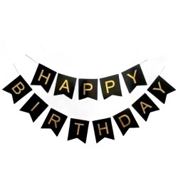 Banner Baner czarny złoty napis Happy Birthday