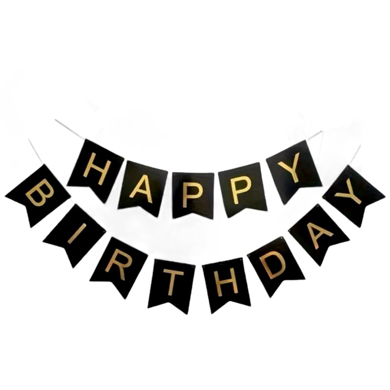 Banner Baner czarny złoty napis Happy Birthday