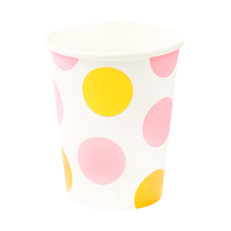 Kubeczki groszki polka dot różowe złote 250ml 10szt