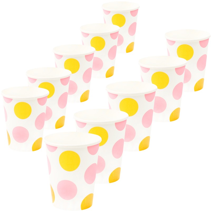 Kubeczki groszki polka dot różowe złote 250ml 10szt
