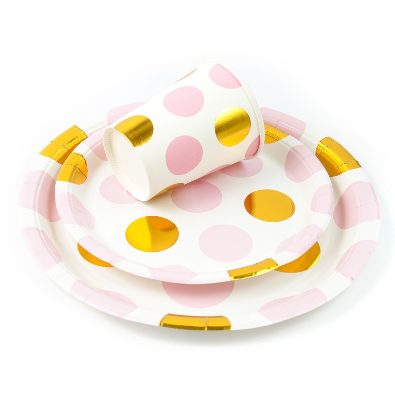 Kubeczki groszki polka dot różowe złote 250ml 10szt