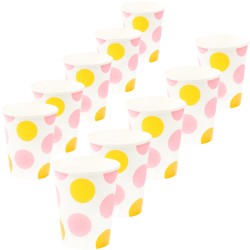 Zestaw Talerzyki Kubeczki groszki polka dot róż złote 30 sztuk