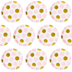 Zestaw Talerzyki Kubeczki groszki polka dot róż złote 30 sztuk