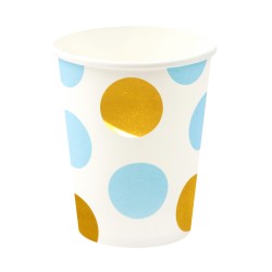 Kubeczki groszki polka dot niebieskie złote 10szt