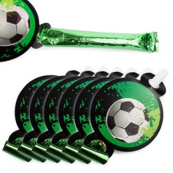 Trąbki rozwijane gwizdki imprezowe zielone Piłka nożna futbol 6szt