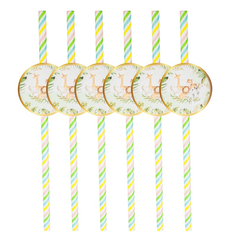 Słomki papierowe safari zwierzęta 6szt