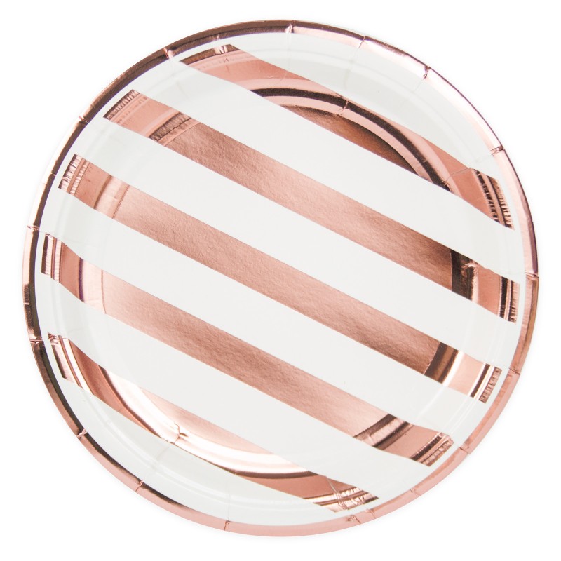 Talerzyki papierowe w paski rose gold 6szt 23cm