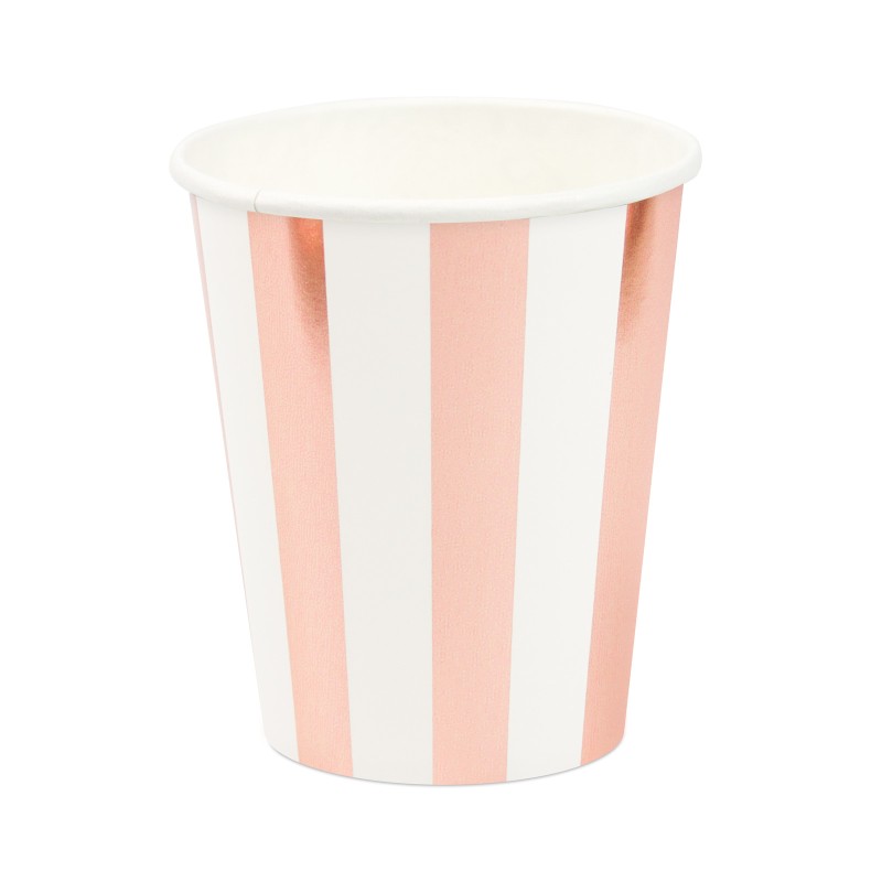 Kubeczki papierowe w paski różowe złoto 6szt Rose Gold 