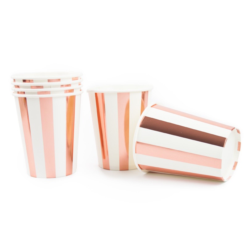 Kubeczki papierowe w paski różowe złoto 6szt Rose Gold 