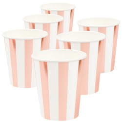 Kubeczki papierowe w paski różowe złoto 6szt Rose Gold 