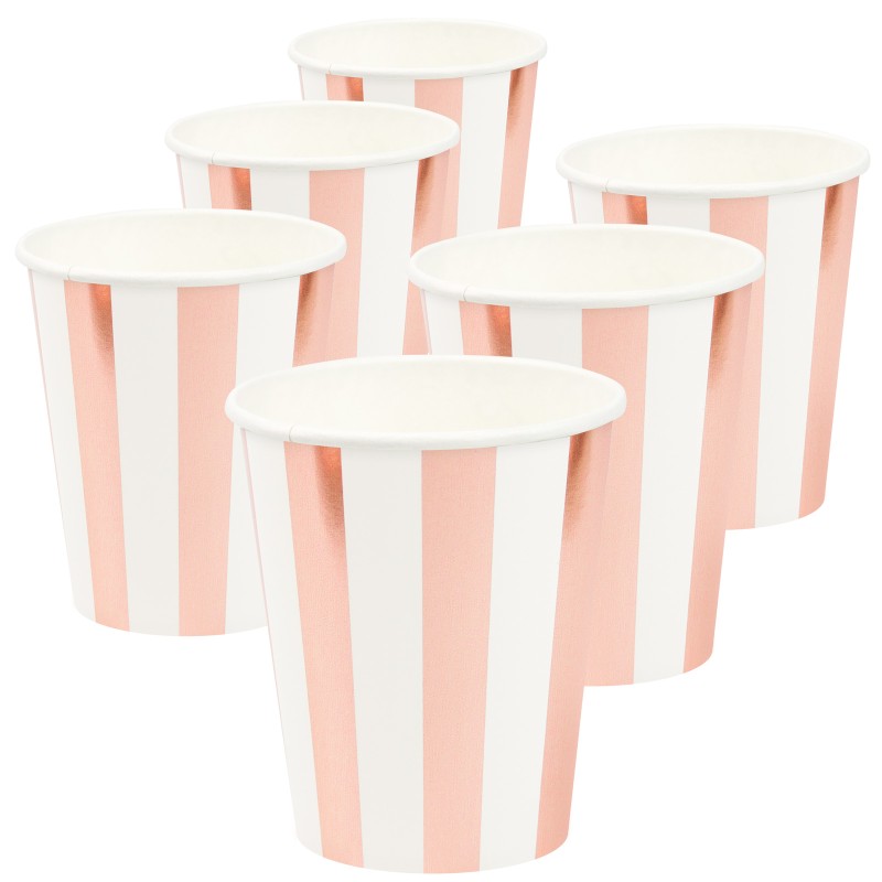 Kubeczki papierowe w paski różowe złoto 6szt Rose Gold 