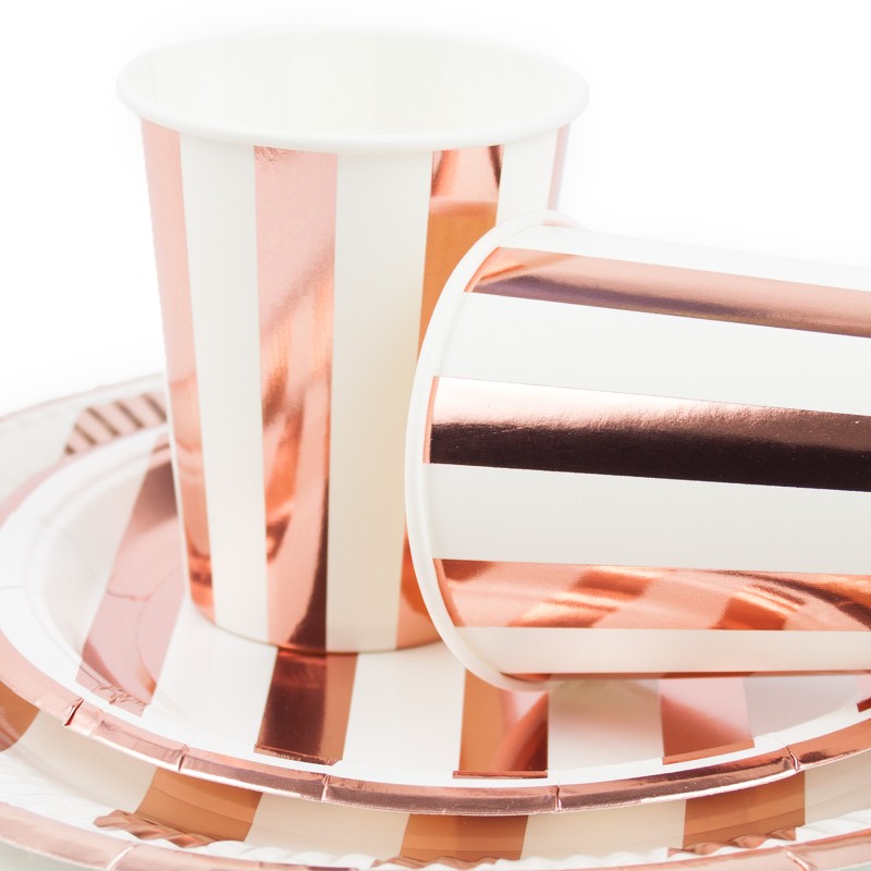 Kubeczki papierowe w paski różowe złoto 6szt Rose Gold 