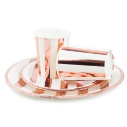Talerzyki papierowe w paski rose gold 6szt 23cm