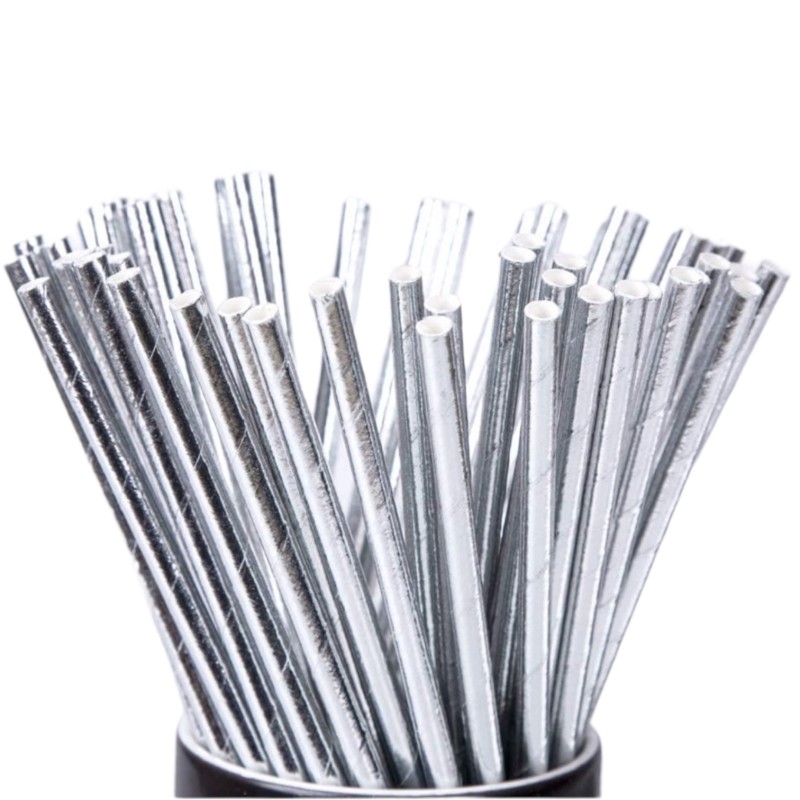 Słomki papierowe metaliczne srebrne 20 szt