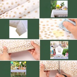 Obrus na stół imprezowy biały rose gold kropki 137x274cm