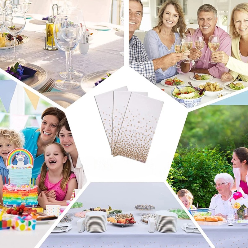 Obrus na stół imprezowy biały rose gold kropki 137x274cm