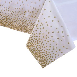 Obrus na stół imprezowy biały rose gold kropki 137x274cm