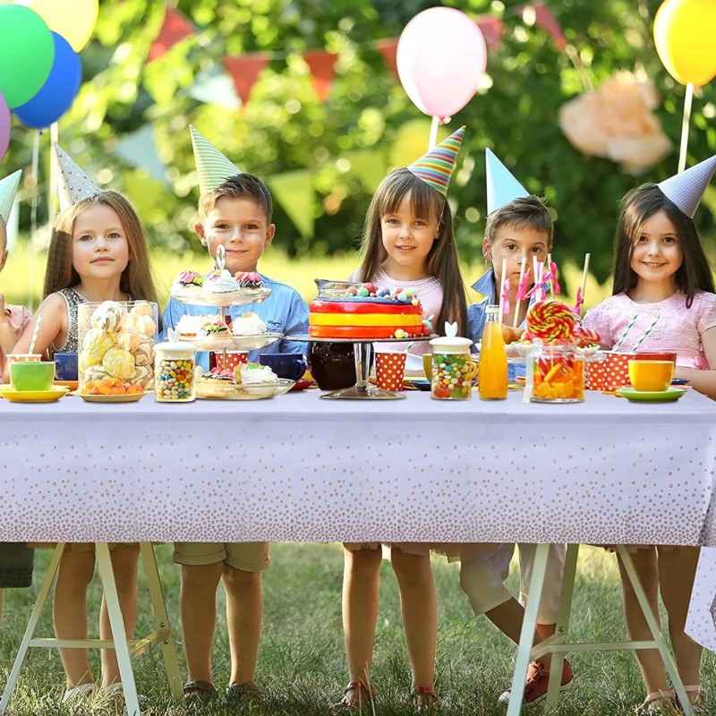 Obrus na stół imprezowy biały rose gold kropki 137x274cm