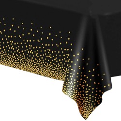 Obrus na stół imprezowy  czarny złote kropki 137x274cm