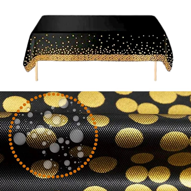Obrus na stół imprezowy  czarny złote kropki 137x274cm