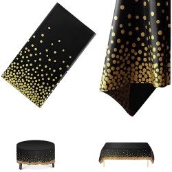 Obrus na stół imprezowy  czarny złote kropki 137x274cm