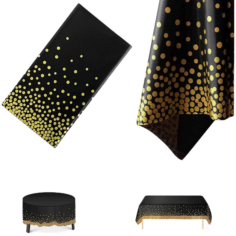 Obrus na stół imprezowy  czarny złote kropki 137x274cm