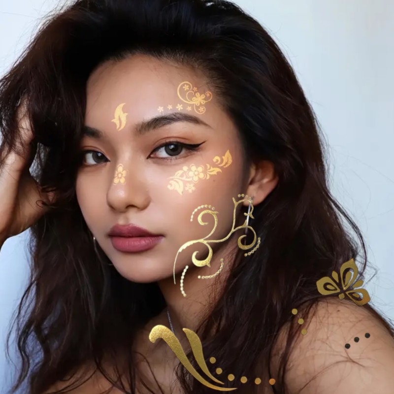 Flash tattoo złota henna złoty tatuaże floral boho