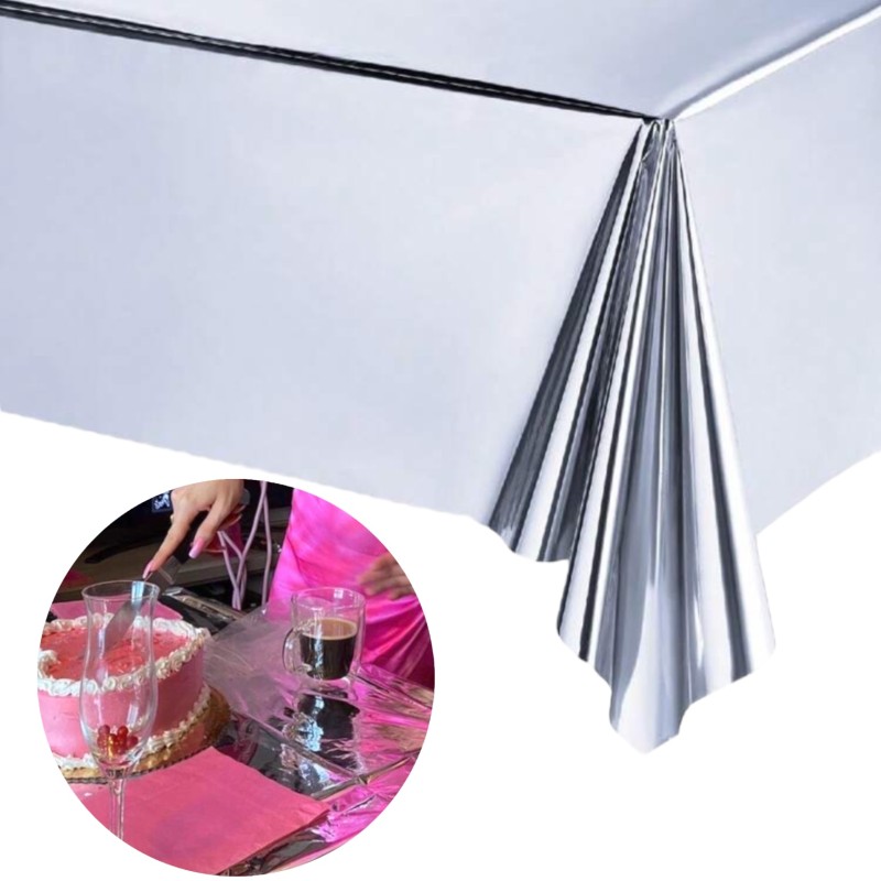 Metaliczny obrus foliowy srebrny 137x274cm
