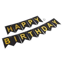 Girlanda Happy Birthday czarna napis baner balony