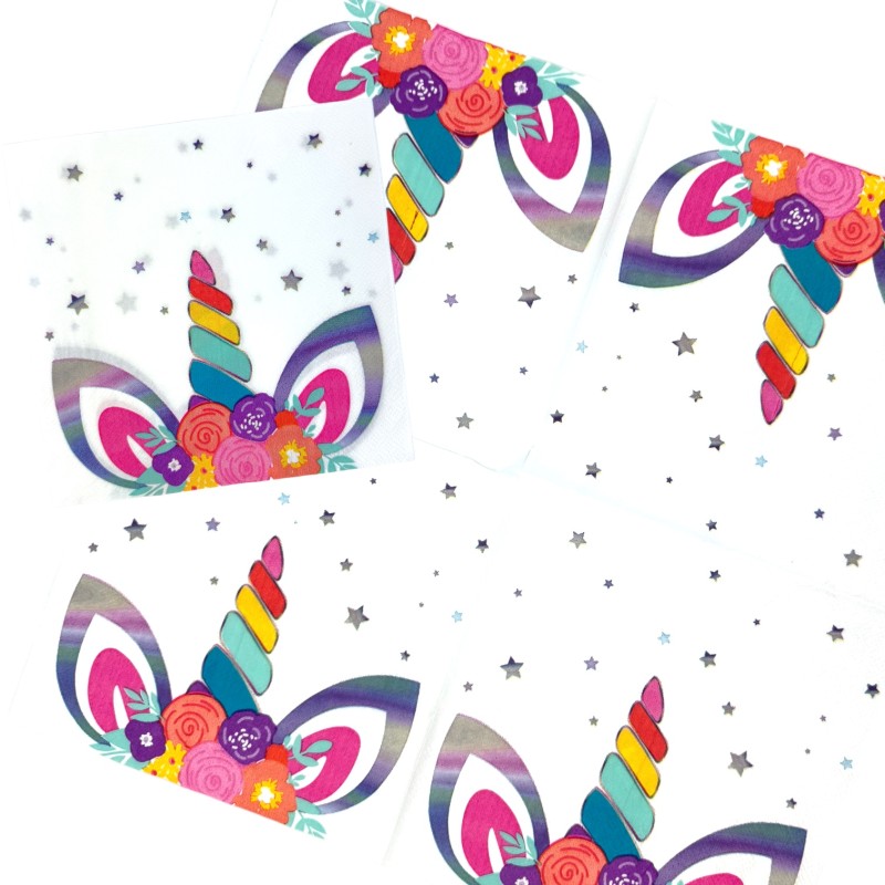 Serwetki z Jednorożcem i Srebrnymi Gwiazdkami 10 szt.