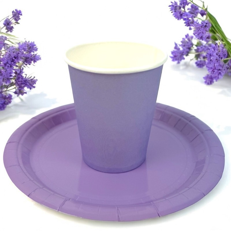 Zestaw imprezowy Fioletowe Kubeczki Talerzyki papierowe Lawendowe